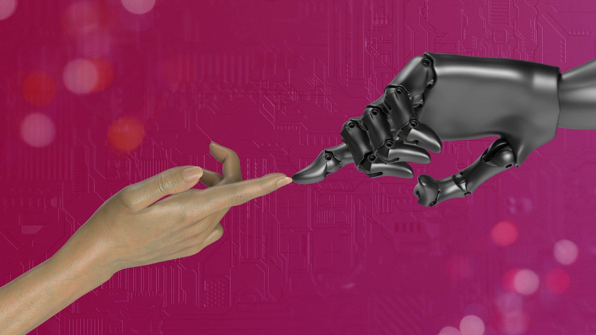 Person and Robot Touching Fingers – Content Automation Services